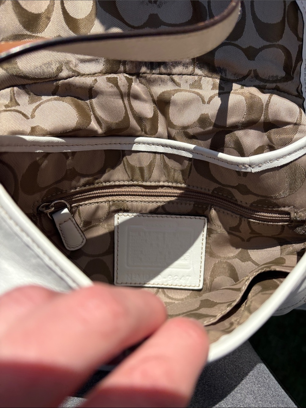 Coach White and Brown Leather Shoulder Bag with Buckle Accent - Picture 5 of 5